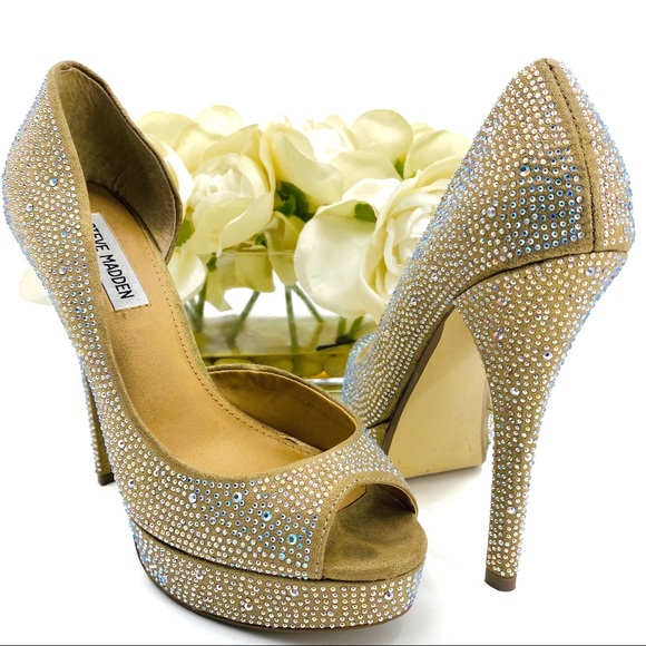 Steve Madden Bling Rhinestone Peep Toe Pumps - Picture 2 of 8